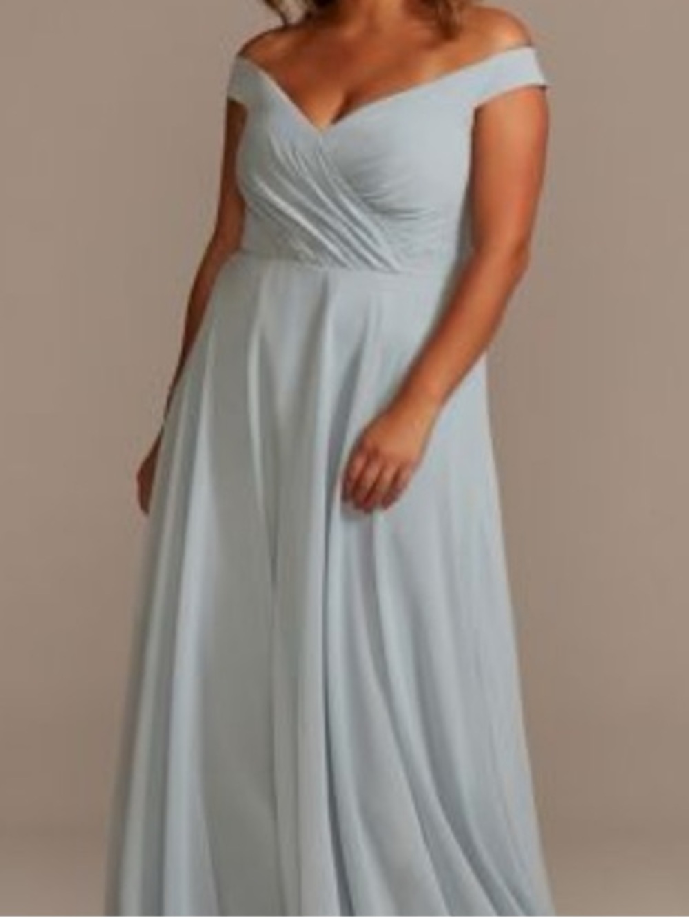 David’s Bridal Off-Shoulder Chiffon Maxi Dress Dusty Blue Size 6 - Picture 5 of 8
